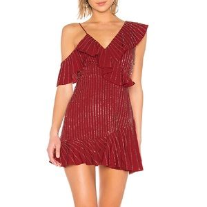 Lovers and Friends Asymmetrical Jenny Embellished Mini Dress in Cabernet